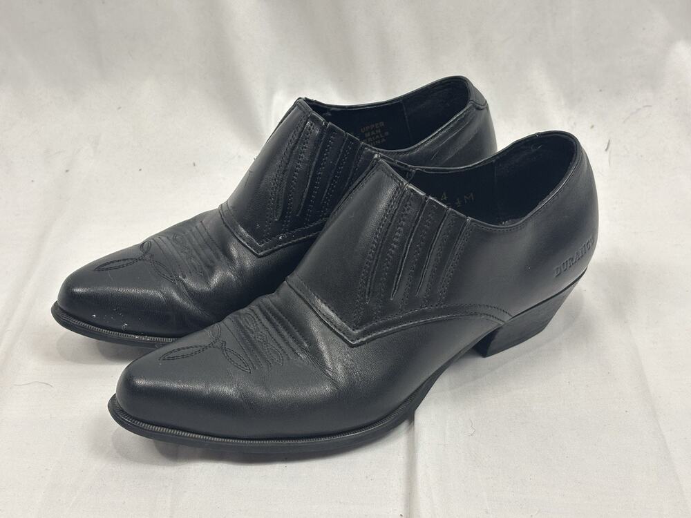 VINTAGE Durango Western Ankle Boot Women 6.5M Black Leather Y2K Stretch Cowgirl